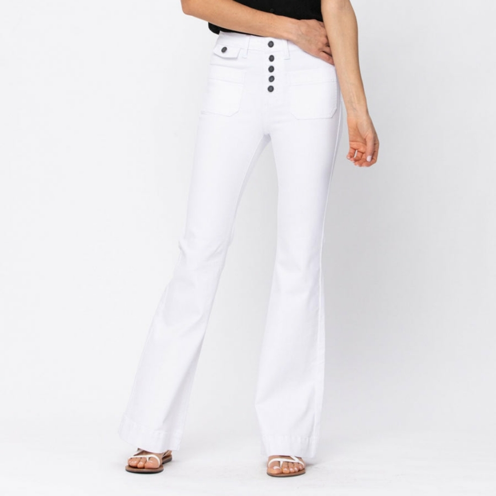 NWT Judy Blue White Break The Mold High Rise Button Fly Flare Jeans - Picture 1 of 9